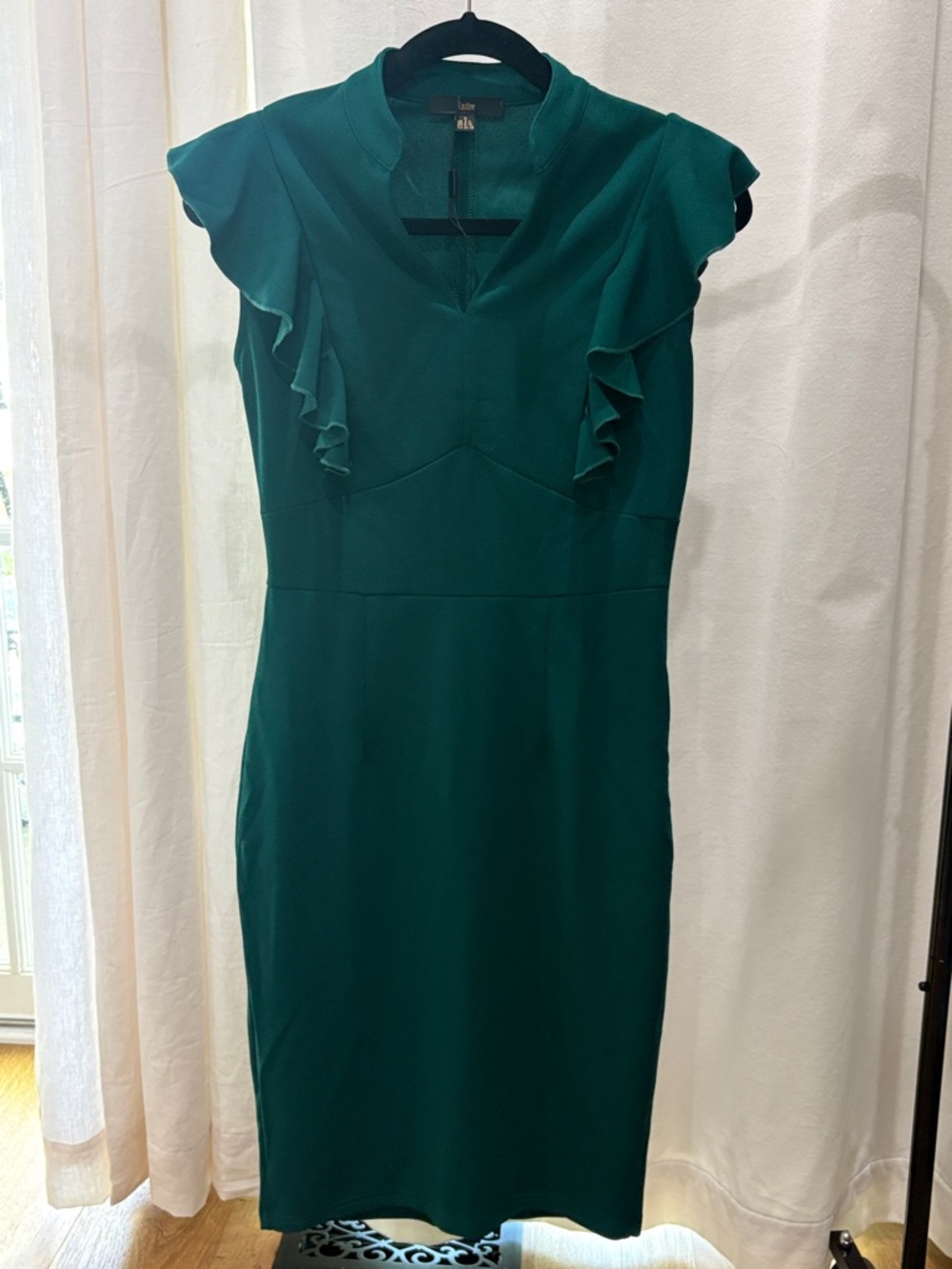 Women's Emerald Green Ruffle Sleeve Midi Dress